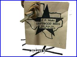 Hand Carved Driftwood Sculpture Bird on Steel Legs by James P. Morton