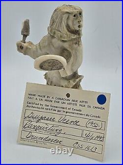 Hand-Carved Drumdancer by Guyasee Veevee Inuk (Inuit) Artist 1995 Whalebone
