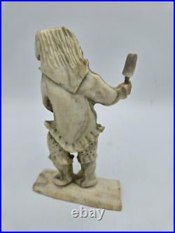 Hand-Carved Drumdancer by Guyasee Veevee Inuk (Inuit) Artist 1995 Whalebone