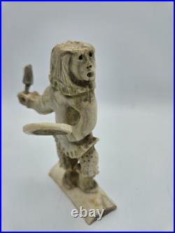 Hand-Carved Drumdancer by Guyasee Veevee Inuk (Inuit) Artist 1995 Whalebone