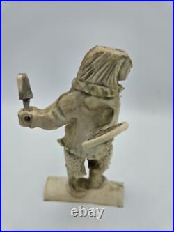 Hand-Carved Drumdancer by Guyasee Veevee Inuk (Inuit) Artist 1995 Whalebone