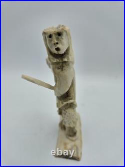 Hand-Carved Drumdancer by Guyasee Veevee Inuk (Inuit) Artist 1995 Whalebone