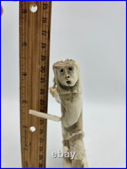 Hand-Carved Drumdancer by Guyasee Veevee Inuk (Inuit) Artist 1995 Whalebone
