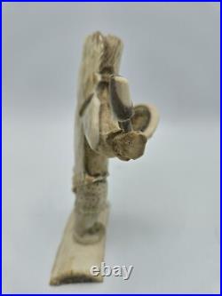 Hand-Carved Drumdancer by Guyasee Veevee Inuk (Inuit) Artist 1995 Whalebone