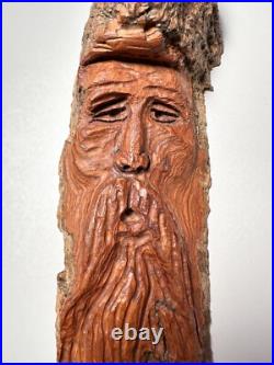 Hand Carved Folk Art Burl Wood Spirit Bearded Man Exhaling Signed & Numbered