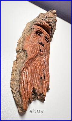 Hand Carved Folk Art Burl Wood Spirit Bearded Man Exhaling Signed & Numbered