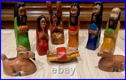 Hand Carved Folk Art Nativity! Signed By Artist Adrian McLean! Beautiful