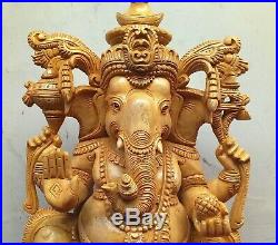 Hand Carved Ganesha Cedar Wood Sculpture Statue Hindu Temple Murti Figurine Rare