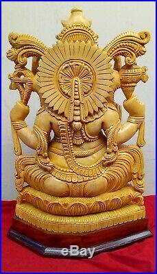 Hand Carved Ganesha Cedar Wood Sculpture Statue Hindu Temple Murti Figurine Rare