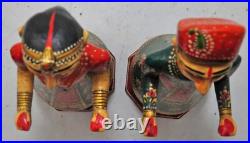 Hand Carved Hard Wood Man Woman Gangaur Figurines Pair Very Fine Painted