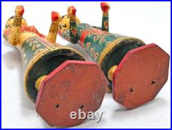 Hand Carved Hard Wood Man Woman Gangaur Figurines Pair Very Fine Painted