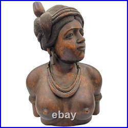 Hand Carved Hardwood Warrior Busts Male & Female Tribal Folk Art Pair READ Hand Carved Hardwood Warrior Busts Male & Female Tribal Folk Art Pair READ