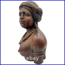 Hand Carved Hardwood Warrior Busts Male & Female Tribal Folk Art Pair READ Hand Carved Hardwood Warrior Busts Male & Female Tribal Folk Art Pair READ