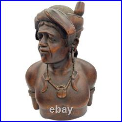 Hand Carved Hardwood Warrior Busts Male & Female Tribal Folk Art Pair READ Hand Carved Hardwood Warrior Busts Male & Female Tribal Folk Art Pair READ