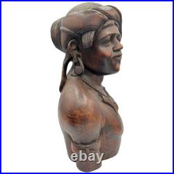 Hand Carved Hardwood Warrior Busts Male & Female Tribal Folk Art Pair READ Hand Carved Hardwood Warrior Busts Male & Female Tribal Folk Art Pair READ