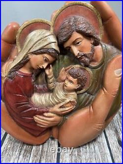 Hand Carved Holy Family Cedar Wall Sculpture, In God's Hands by Javier Ramirez
