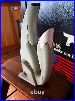 Hand Carved Howling Coyote Sculpture Signed Tripps'91 10.5 Tall 5.4 Deep 3 W