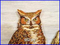 Hand Carved LIFESIZE GREAT HORNED OWL Wall Art Wood Carving Cabin decor chainsaw