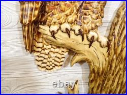 Hand Carved LIFESIZE GREAT HORNED OWL Wall Art Wood Carving Cabin decor chainsaw