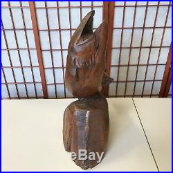 Hand Carved Large Solid Wood Vintage Fish Salmon Sculpture Stands 24 Tall