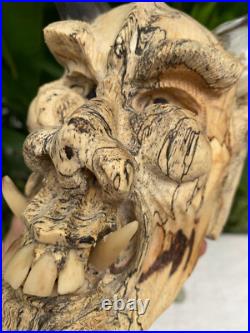 Hand Carved Laughing Ugly Monster with genuine Cow Horns Carved celukuk Figure