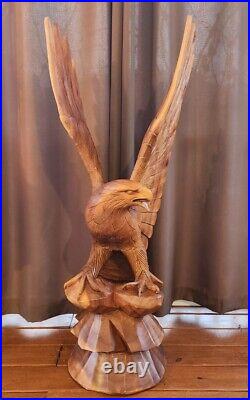 Hand Carved Mahogany Wood Eagle Sculpture By Artist Kirt Grayson- 4 Ft Height