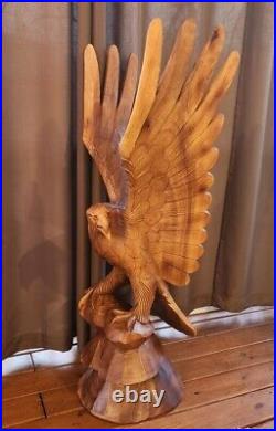 Hand Carved Mahogany Wood Eagle Sculpture By Artist Kirt Grayson- 4 Ft Height