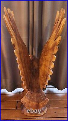 Hand Carved Mahogany Wood Eagle Sculpture By Artist Kirt Grayson- 4 Ft Height