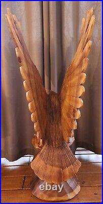 Hand Carved Mahogany Wood Eagle Sculpture By Artist Kirt Grayson- 4 Ft Height