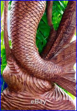 Hand Carved Mermaid Sea Goddess Statue wood Carving sculpture Balinese Art