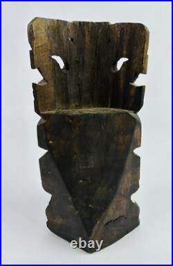 Hand Carved Mexican Wood Sculpture Warrior Emerging from Spirit Animal Inlay 11