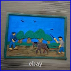 Hand Carved & Painted Relief Wood Panel Wall Hanging Signed P Szatkowski 17x12
