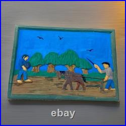 Hand Carved & Painted Relief Wood Panel Wall Hanging Signed P Szatkowski 17x12