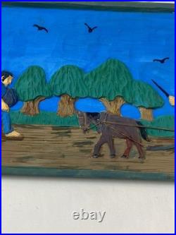 Hand Carved & Painted Relief Wood Panel Wall Hanging Signed P Szatkowski 17x12 Hand Carved & Painted Relief Wood Panel Wall Hanging Signed P Szatkowski 17x12