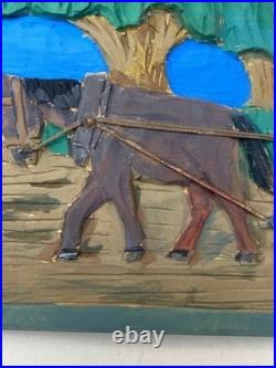 Hand Carved & Painted Relief Wood Panel Wall Hanging Signed P Szatkowski 17x12