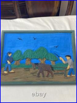 Hand Carved & Painted Relief Wood Panel Wall Hanging Signed P Szatkowski 17x12