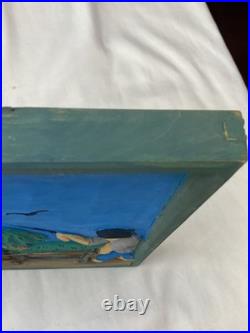 Hand Carved & Painted Relief Wood Panel Wall Hanging Signed P Szatkowski 17x12