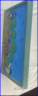 Hand Carved & Painted Relief Wood Panel Wall Hanging Signed P Szatkowski 17x12