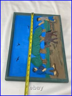 Hand Carved & Painted Relief Wood Panel Wall Hanging Signed P Szatkowski 17x12