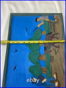 Hand Carved & Painted Relief Wood Panel Wall Hanging Signed P Szatkowski 17x12