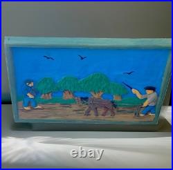Hand Carved & Painted Relief Wood Panel Wall Hanging Signed P Szatkowski 17x12