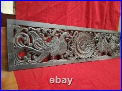 Hand Carved Peacock Wall Panel Wooden Plaque Vintage Estate panel Home Decor US