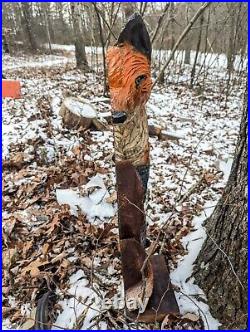 Hand Carved RED FOX Climbing Wall Art Display Wood Carving cabin decor chainsaw