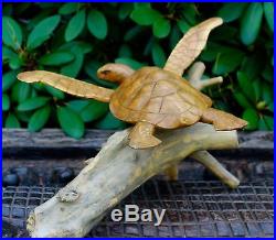 Hand Carved Sea Turtle statue Wood Carving Sculpture Natural Root Bali Art