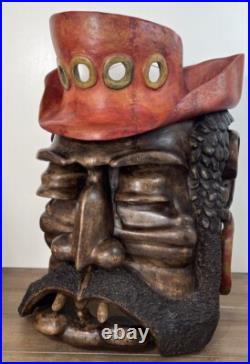 Hand Carved & Signed Large Wooden Bearded Man 19 Wall Art Steampunk Nautical