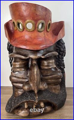 Hand Carved & Signed Large Wooden Bearded Man 19 Wall Art Steampunk Nautical