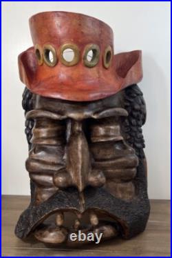 Hand Carved & Signed Large Wooden Bearded Man 19 Wall Art Steampunk Nautical