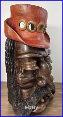 Hand Carved & Signed Large Wooden Bearded Man 19 Wall Art Steampunk Nautical