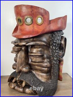 Hand Carved & Signed Large Wooden Bearded Man 19 Wall Art Steampunk Nautical