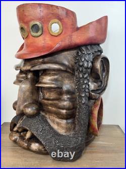 Hand Carved & Signed Large Wooden Bearded Man 19 Wall Art Steampunk Nautical